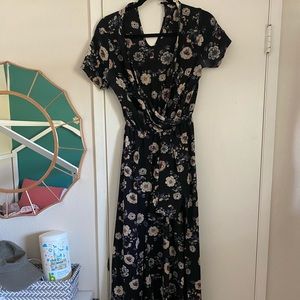 Black floral romper maxi dress